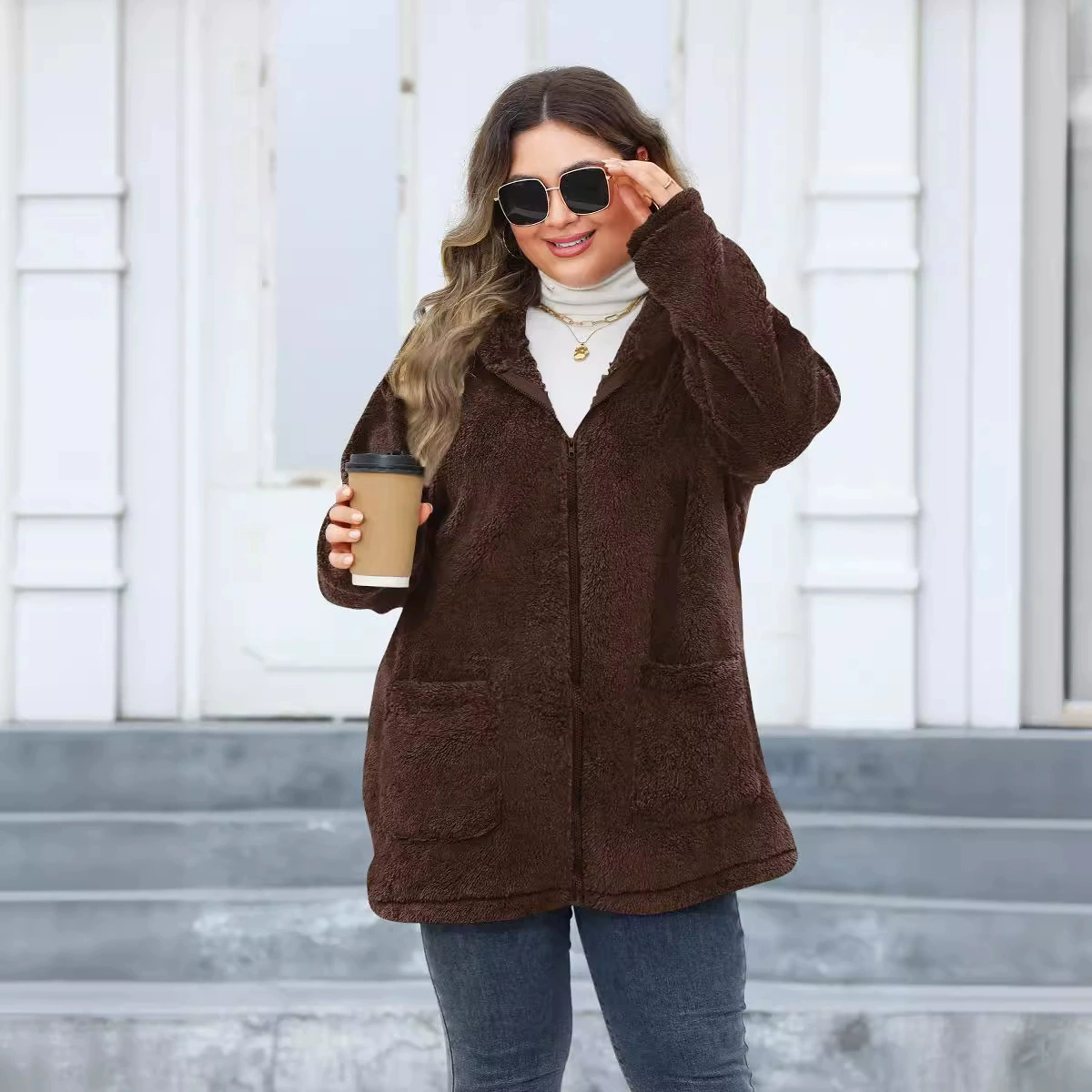 Европейские и американские амазонские толстые плюшевые пальто с капюшоном