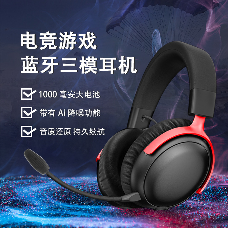 Head-Mounted Bluetooth Wireless Headset for Gaming, Clear Calls, Noise Reduction Microphone, Black Panther Gaming Headset