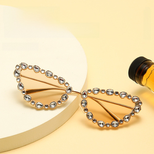  New European and American Style Personalized Rhinestone Cat Eye Y2K Sunglasses Women's Cool Girl Sun Glasses