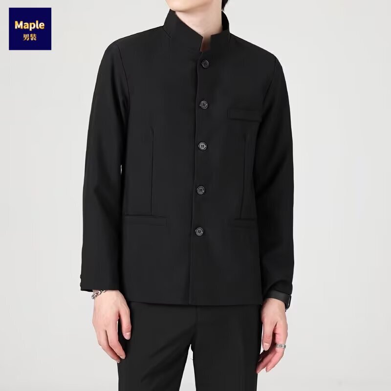Spring and Autumn Chinese Style Slim-Fit Stylish Men's Casual Suit Black Zhongshan Style Single Jacket Coat