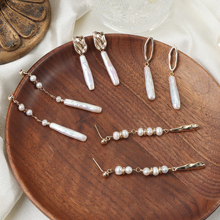 Original Design Baroque Small Silver Strip Earrings Natural Freshwater Pearl Earrings S925 Silver Needle Niche Light Luxury