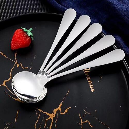 Thickened stainless steel spoon, fruit spoon, watermelon spoon, adult and children's spoon, eating spoon, large long-handled household spoon