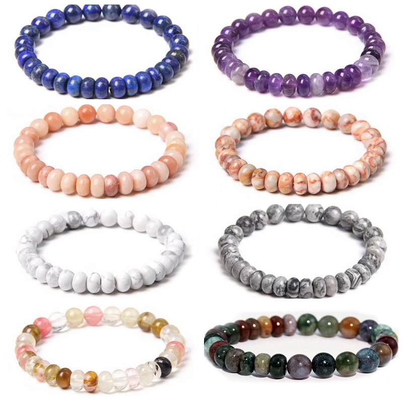 TEMU transfronterizo europeo y americano venta caliente pulseras de piedra de 8mm labslázuli blanco amatista pulsera con cuentas spot al por mayor
