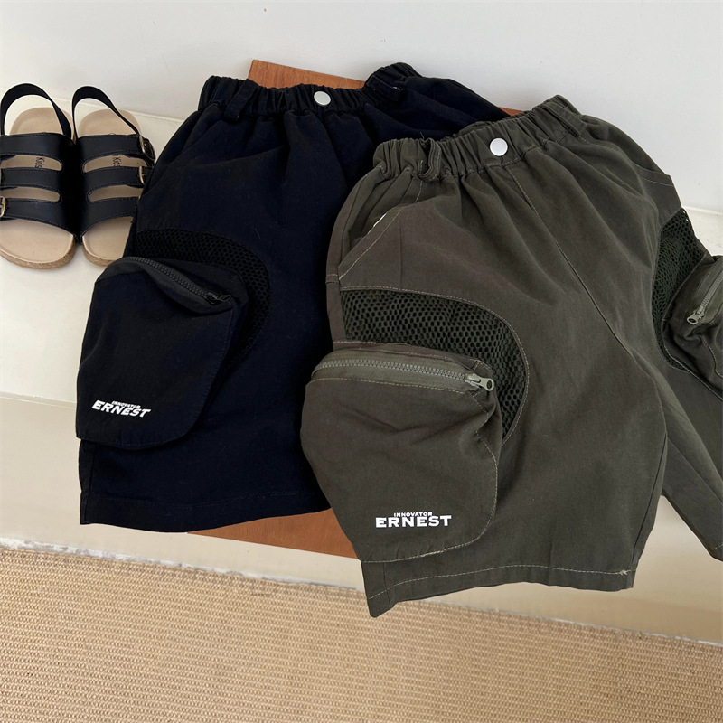 2024 Drenge Sommer Amerikanske Arbejdsshorts med Store Lommer til Børns Fritid Løse Vandvaskede Bomuldsbukser Over Knæ 5/4_voghion.com