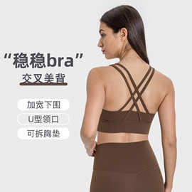 夏季新款裸感交叉美背瑜伽文胸高强度聚拢防震运动内衣女DW002