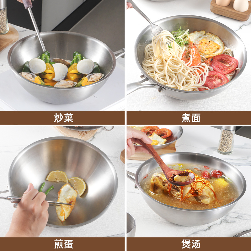 Sin recubrimiento antiadherente olla de salsa 316 de acero inoxidable pequeño horno electromagnético de gas general en una pequeña olla de frita de verduras