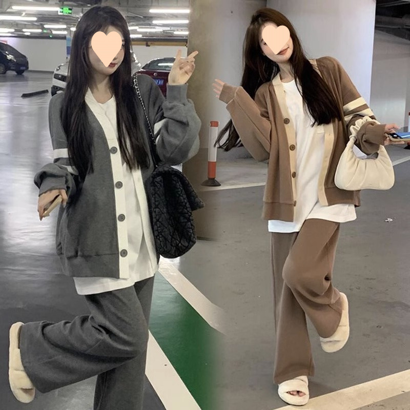 임산부 가을 정장 세련되고 스타일리시한 상의 봄과 가을 스타일 2024 새로운 아우터웨어 스웨트셔츠 대형 투피스 정장