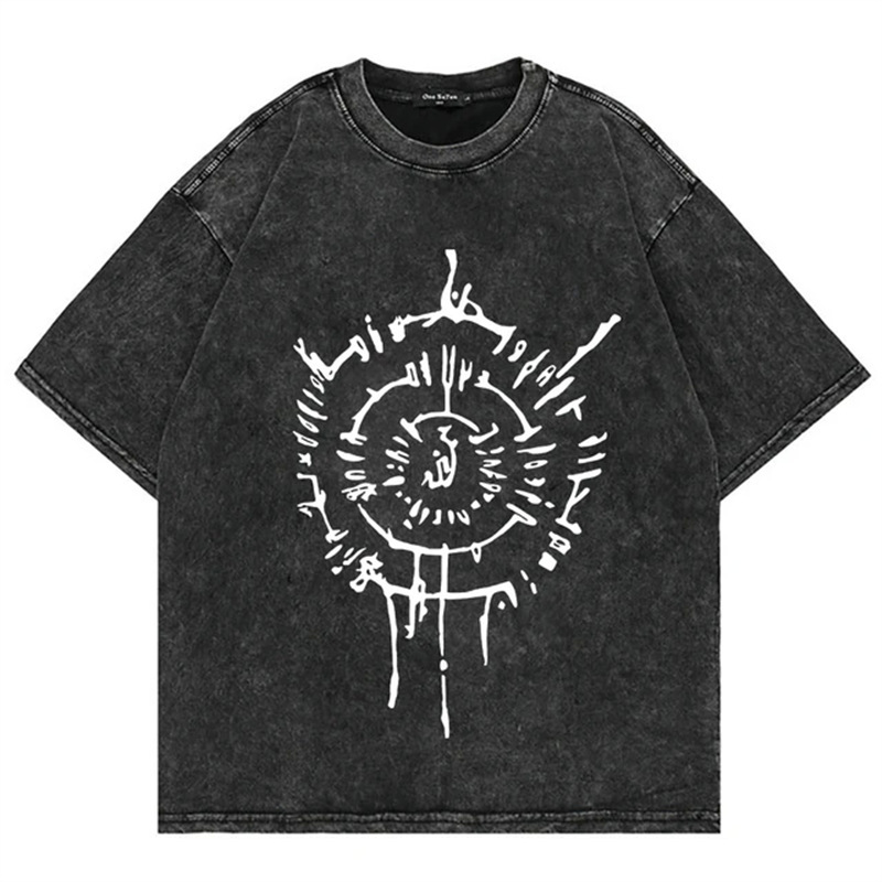 New Summer Round Neck Loose Astarion T-Shirt Men's Fun Retro Mineral Washed T-Shirt Half Sleeve Top