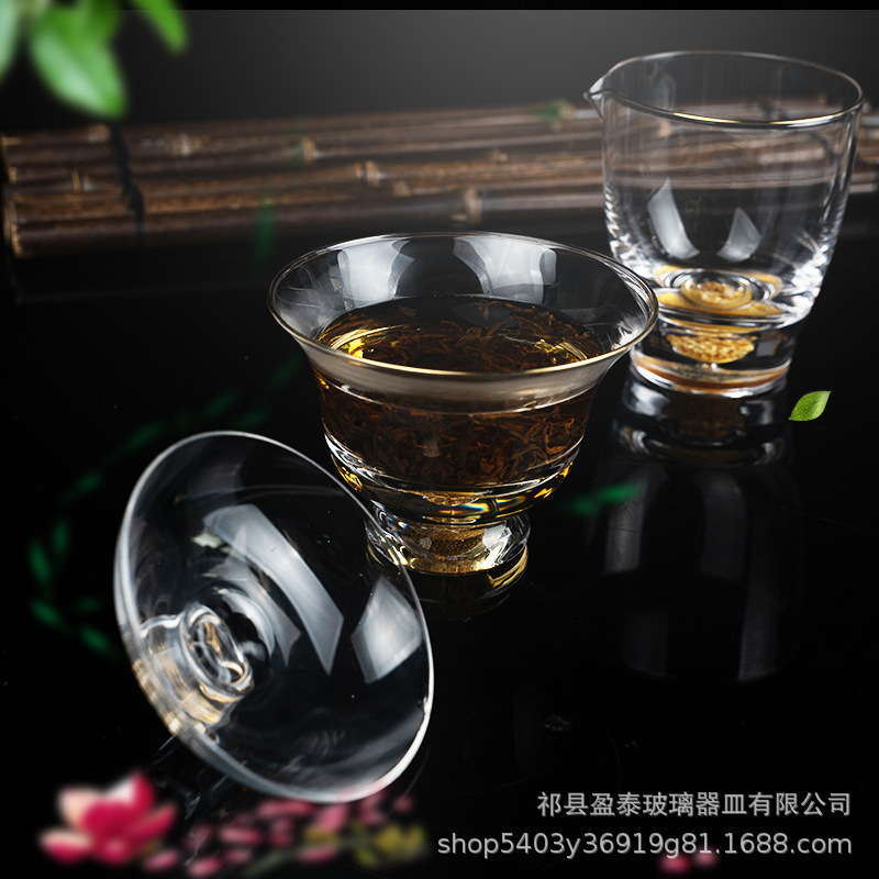 Juego de té de vidrio con pan de oro, taza de té, tazón, juego de té de Kung Fu, oficina en el hogar, taza de té simple, mar de té