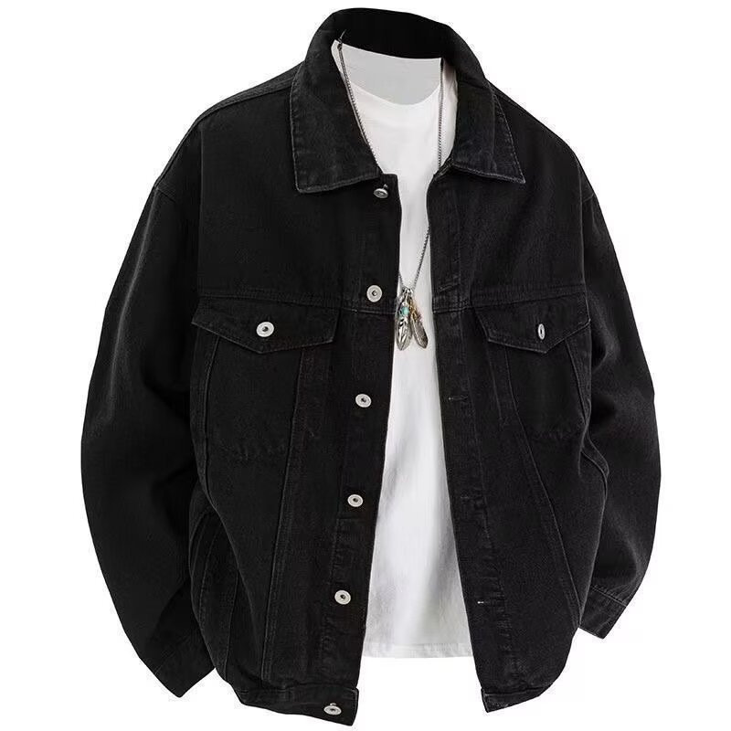 Men's Black Cargo Denim Tops Men's Autumn Loose Top Denim Tops Clothes 2025 New Men's Clothing