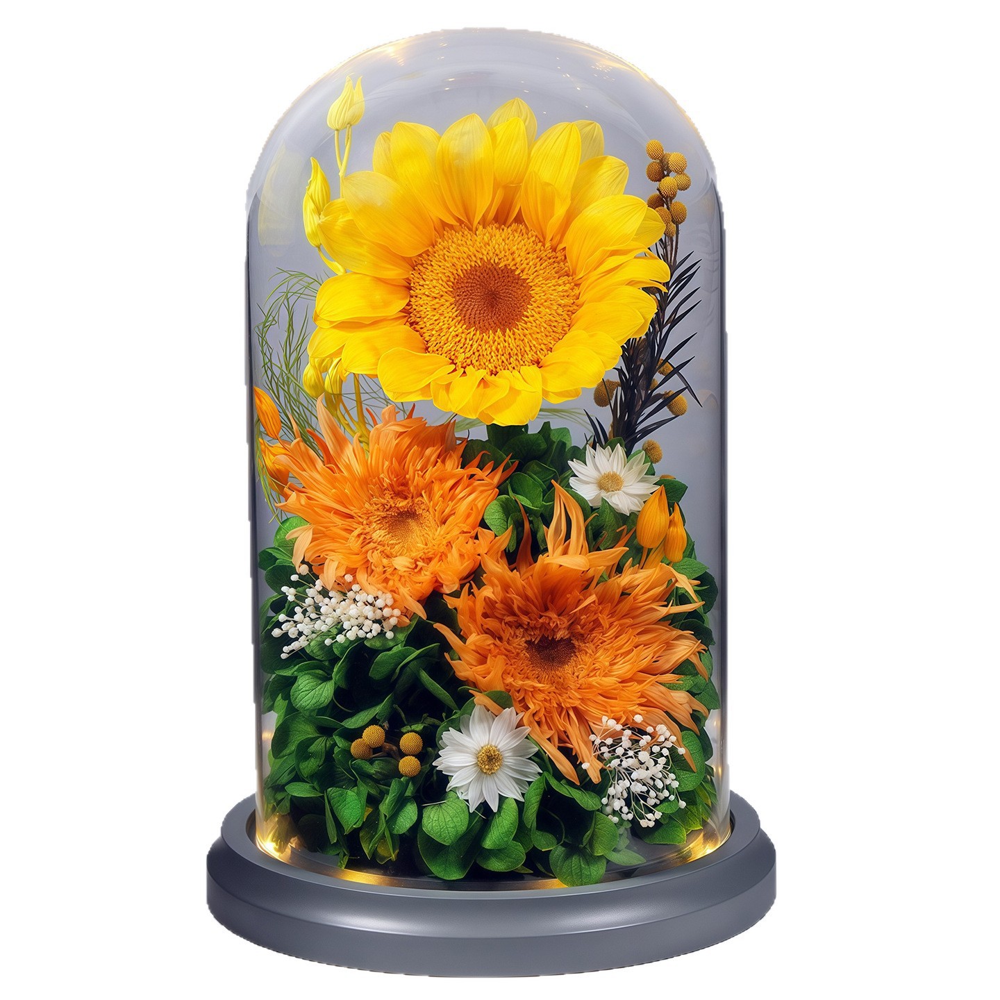 Girasoles al por mayor flor inmortal cubierta de vidrio flores de sol verdaderas flores de escritorio decoración de alta calidad regalos creativos