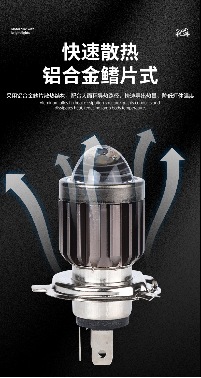 Cross-border exclusive LED dual-color high/low beam spotlight for electric vehicles and motorcycles, featuring a fisheye lens and built-in light
