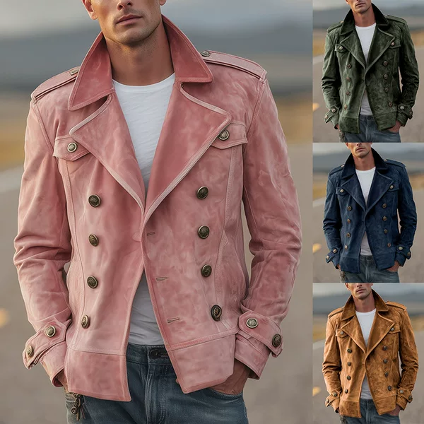2026 New Men's Retro Suede Jacket with Lapels, Spring and Autumn Casual Coat with Multiple Pockets, Workwear Style with Lining
