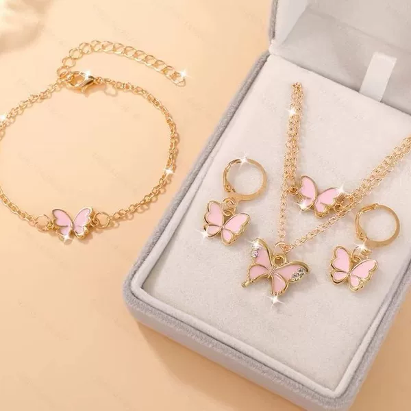 Cross-border New Children's Necklace Creative Pearl Butterfly Girls' Jewelry Bracelet Girls' Oil Dropping Accessories Ring Earrings