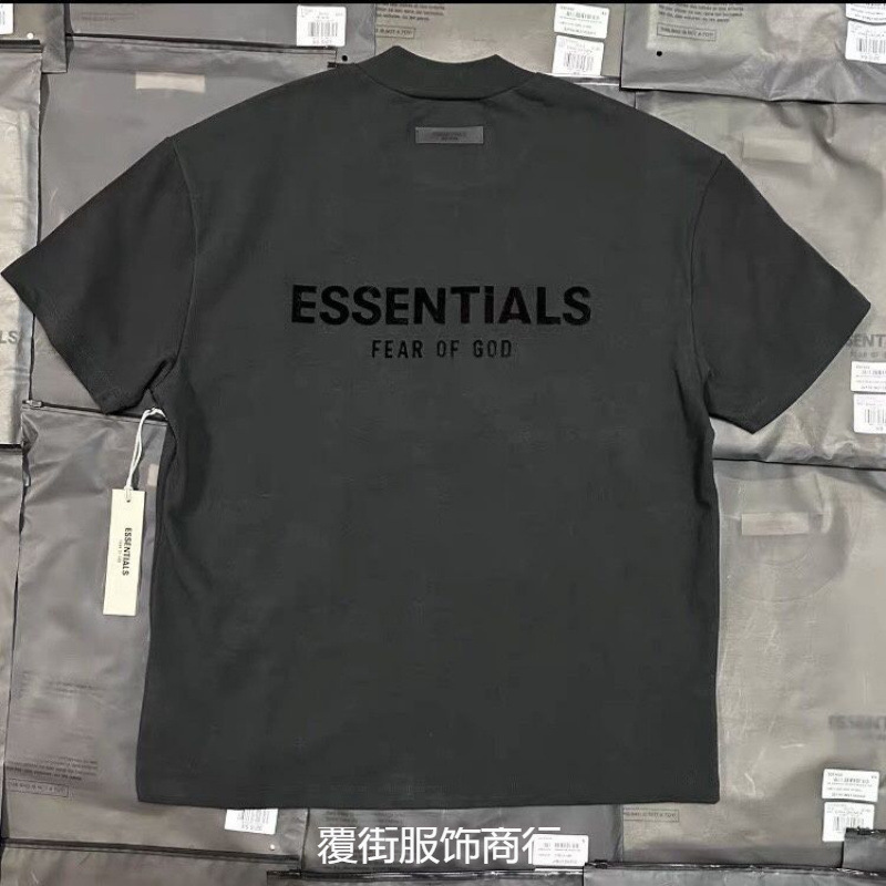 寧波オリジナルファーストハンドFOG複線ESSレターフロックプリント男女カップルルーズTシャツハイストリートOS半袖|undefined