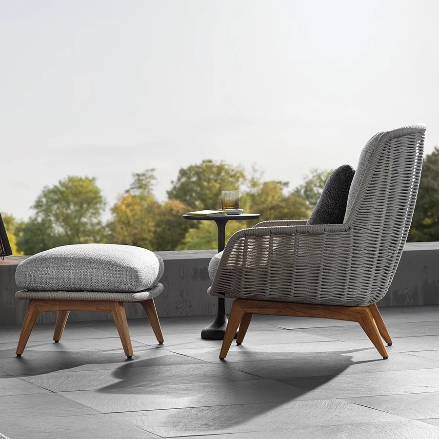 Nórdico al aire libre sofá de madera patio impermeable y protector solar villa hotel al aire libre jardín mesas y sillas combinación