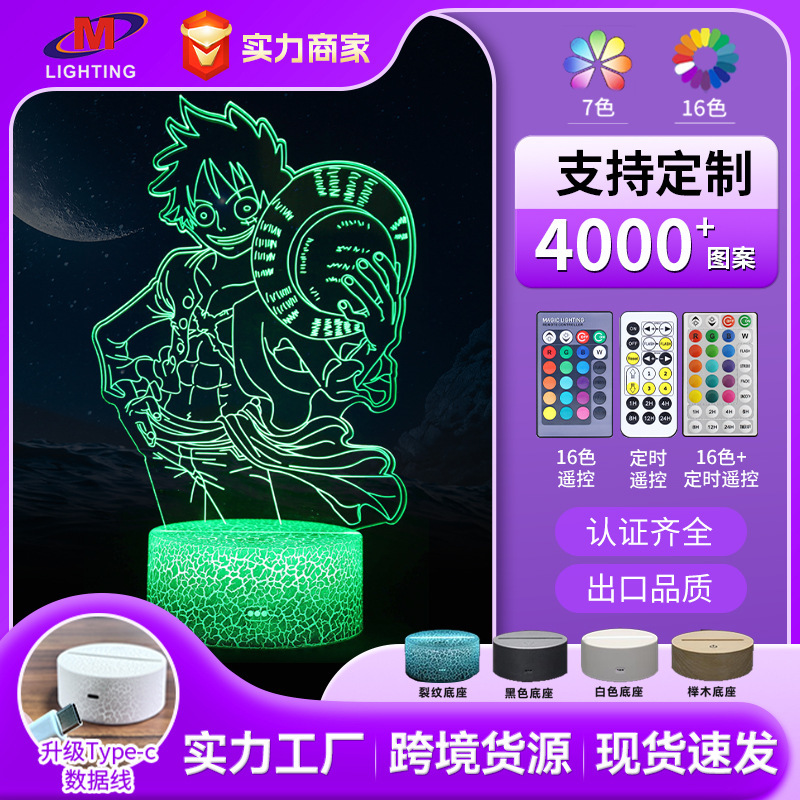 Cross-Border dedicated to one piece Lufei Series 3d night light LED creative colorful visual Three-dimensional gift small table lamp