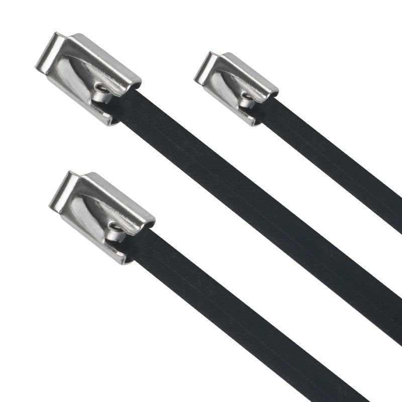 304 Powder-Coated Stainless Steel Cable Ties, 4.6 x 300 mm, Black Metal Cable Ties for Cable Trays and Labeling, Manufacturer-Provided Wire Management Straps