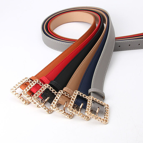 Trendy Lady Belt with Hollow Square Buckle, Women's Decorative Belt, Elegant and Simple Denim Belt, Factory Wholesale