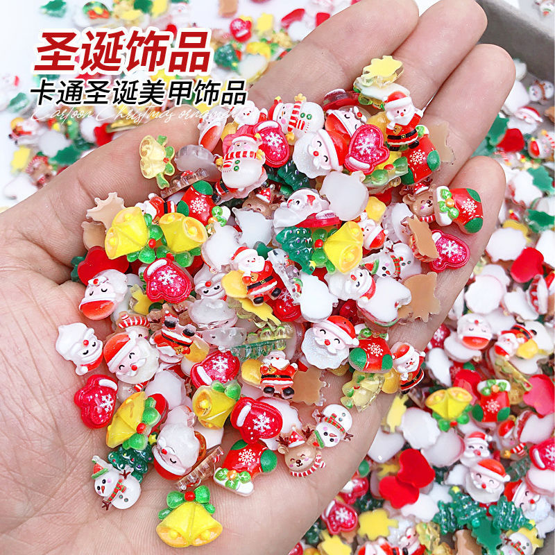 跨境圣诞节平底钻铃铛圣诞树老人卡通雪人礼物树脂美甲钻饰品批发
