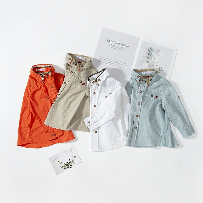 [Дропшиппинг] Новая детская одежда для весны и осени: хлопковая рубашка с длинным рукавом для мальчиков, белая, для детей старшего возраста, базовый слой