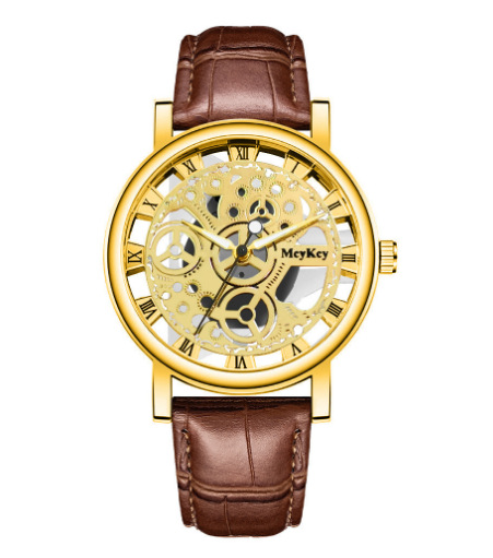 Men's Hollow Out Mechanical Watch With Leather Strap For Daily Wear_voghion.com