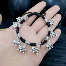 复古手工编织抽拉绳小象脚链女款仿藏银花朵足链手链配饰