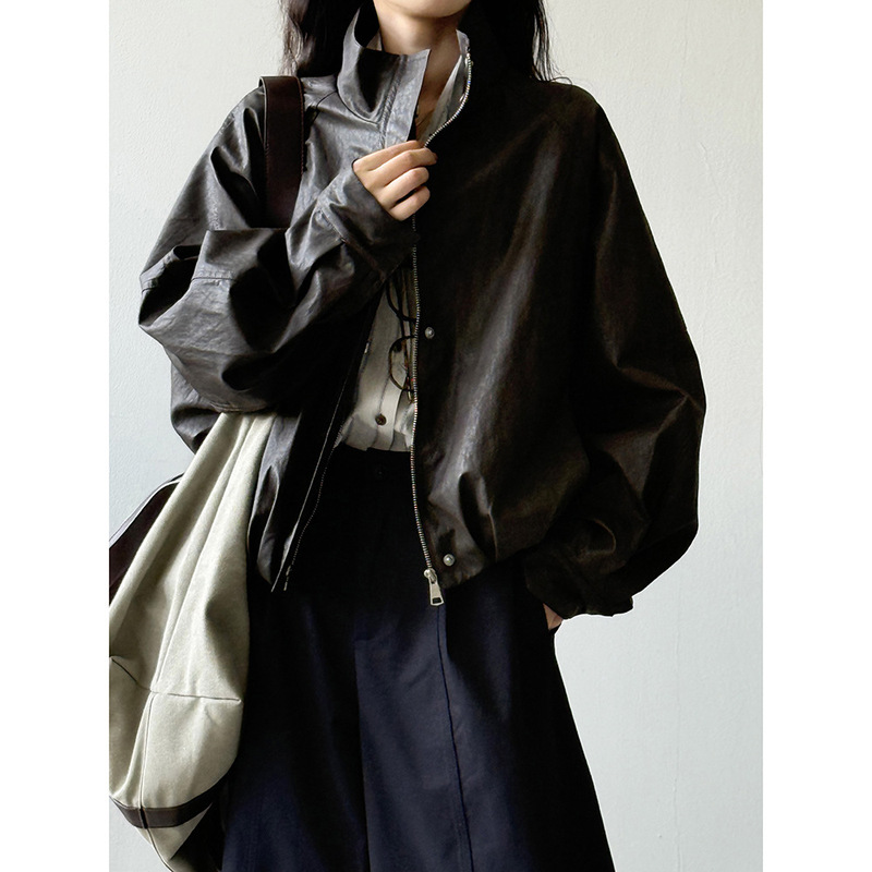 Beishan Tongshu American retro PU leather jacket for women, autumn casual versatile cool jacket 79786 Beishan Tongshu American retro PU leather jacket for women, autumn casual versatile cool jacket 79786