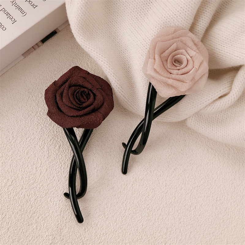 Meilad retro rosa torsión clip simple camellia una palabra de banano nuevo temperamento tocado de cabello fija