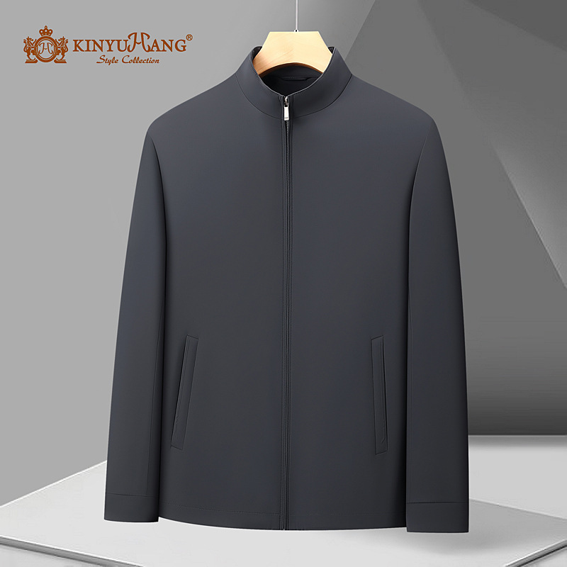 Spring New Style Jacket with Stand Collar and Turn-Down Collar for Men, Milk Silk Jacket, Middle-Aged Coat, Corporate Procurement