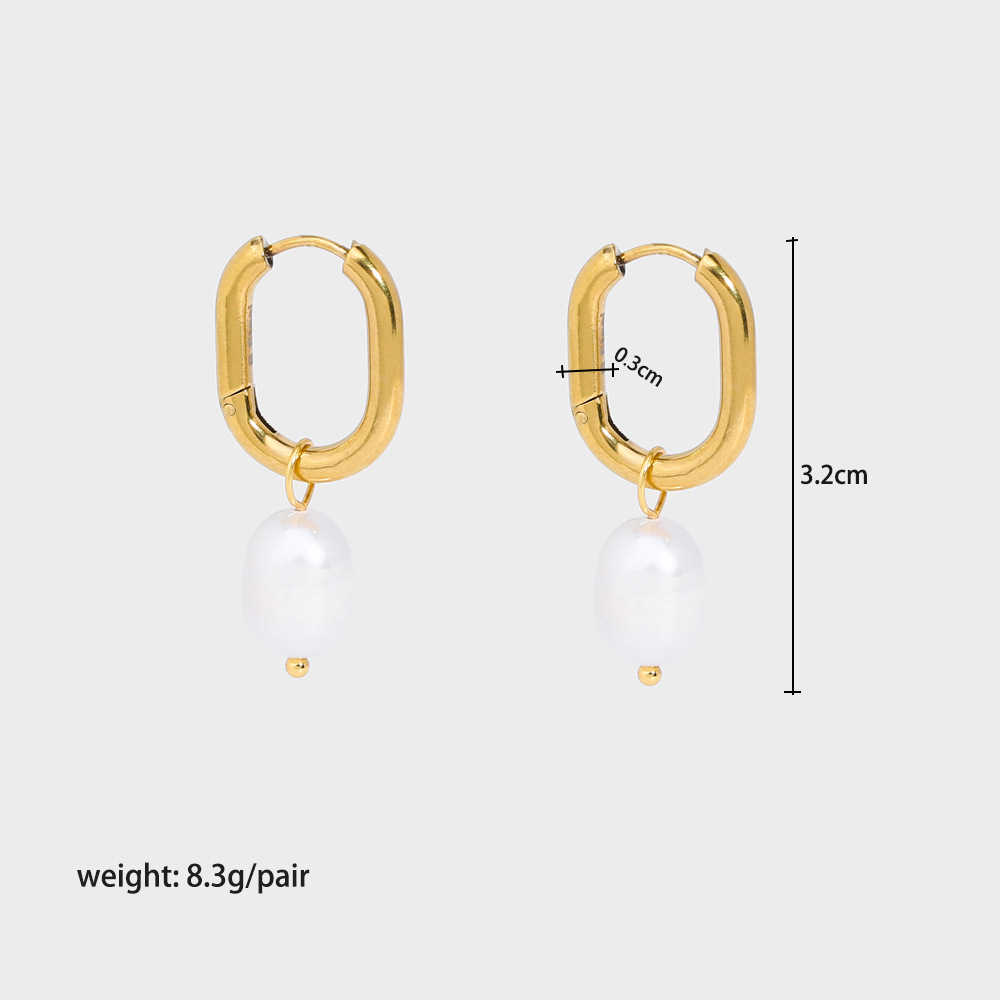 8g Weight 0.03µm-0.05µm Gold Plating Thickness PVD Coated Gold Plating Process 304 Stainless Steel Ear Needle Material PVD Coated Real Gold Plated 18K Gold U Shape 201 Stainless Steel Freshwater Pearl Elegant Waterproof Non Tarnish Drop Earrings