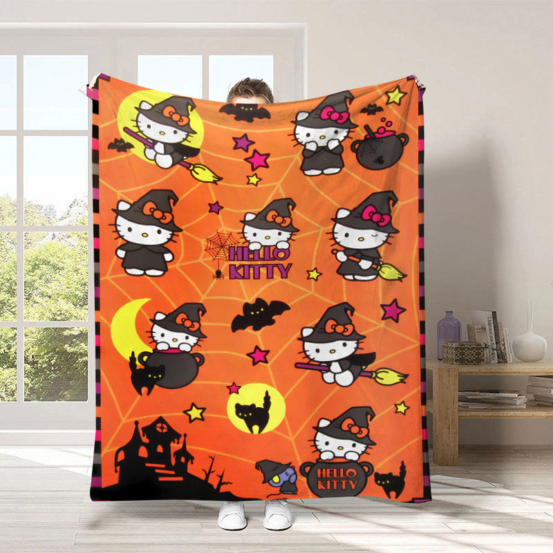 跨境亚马逊热卖三丽鸥万圣节系列毛毯卡通hello kitty毛绒沙发毯|undefined