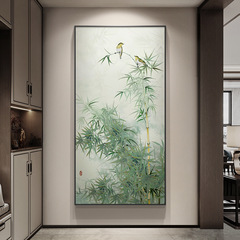 竹報平安入戸玄関装飾画新中国式竹廊下通路掛け絵禅意茶室背景壁画