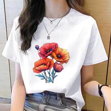 可爱花卉休闲印花时尚青年圆领上衣韩版打底衫女洋气ins短袖T恤
