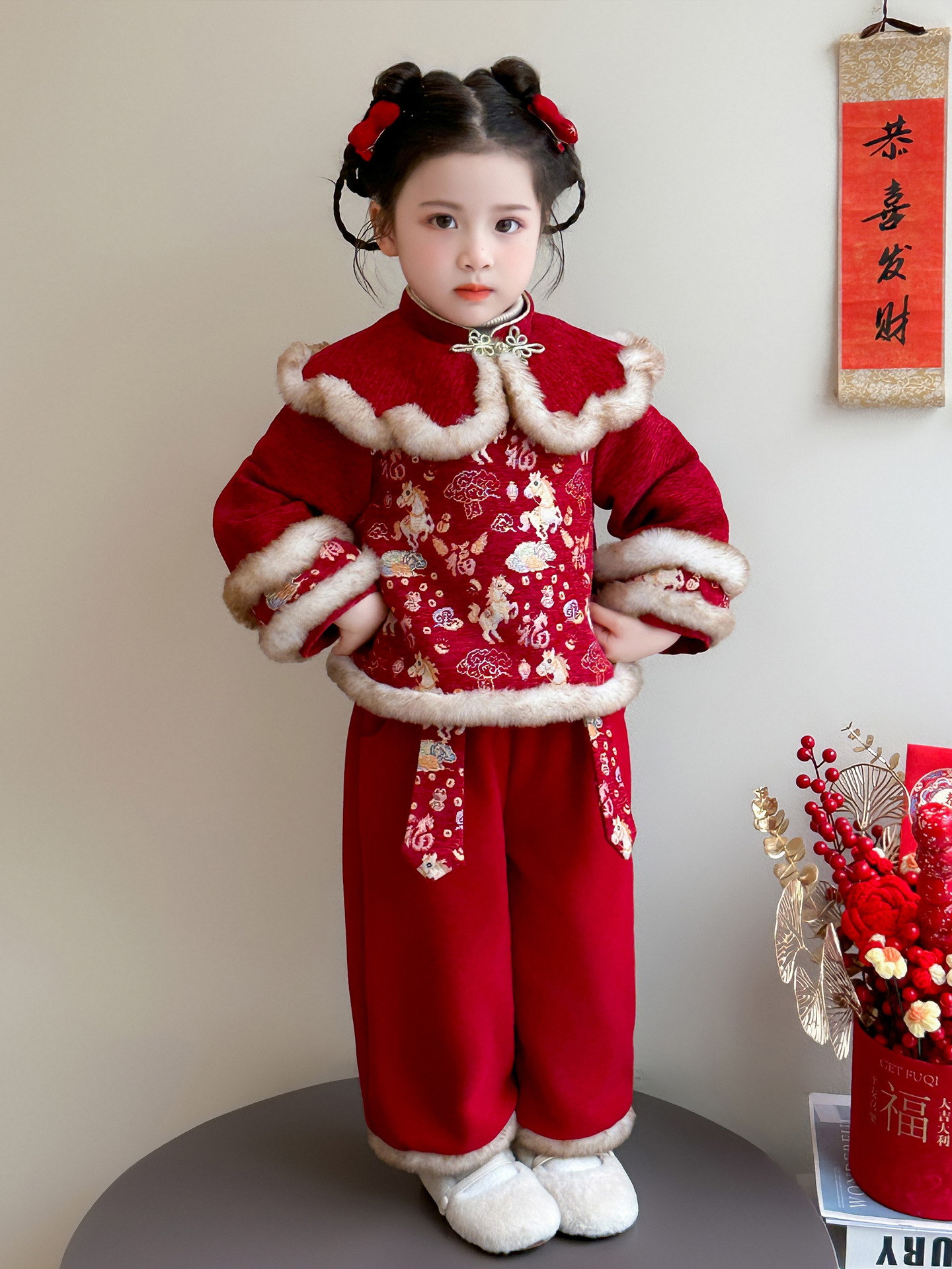 Conjunto de Ropa Tradicional China para Niñas Acolchado Térmico de Poliéster para Año Nuevo Chino image 4