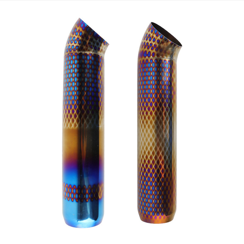 Car Modified with Blue-Coated Stainless Steel Exhaust Tip, Cool and Personalized Decorative Muffler with Direct Exhaust Tailpipe