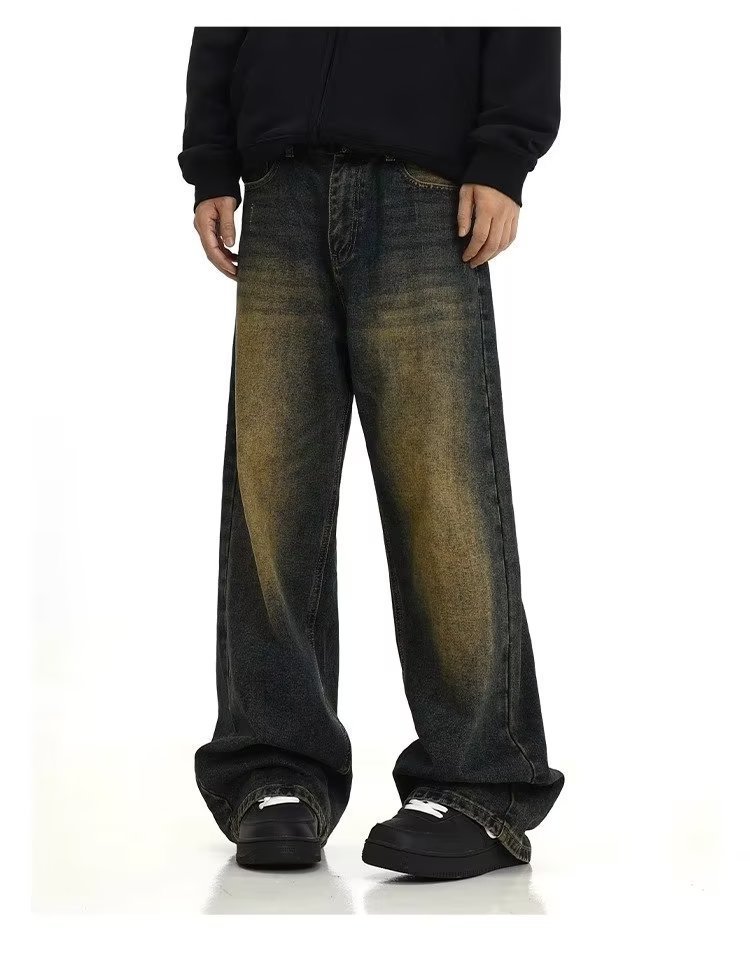 Vintage Washed Denim Jeans For Men - Classic Straight Leg Relaxed Fit Dad Jeans With Distressed Details, Comfortable Cotton Casual Pants Streetwear_mkmklike.com