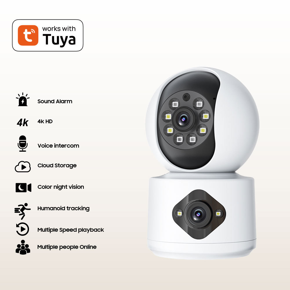 Telecamera di sorveglianza Tuya con luce LED per interni, monitor HD WiFi wireless per la casa *_voghion.com