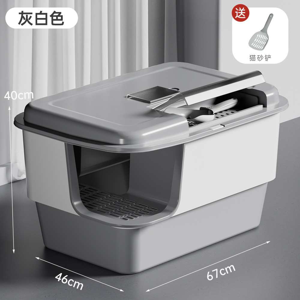 Pasillo tipo lavabo de arena para gatos de acero inoxidable de gran tamaño semicerrado inodoro para gatos anti-exterior para artículos de mascotas