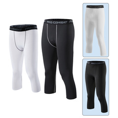 Outdoor sports tights, cropped pants, men's summer breathable elastic compression pants, running fitness quick-drying pants, basketball pants