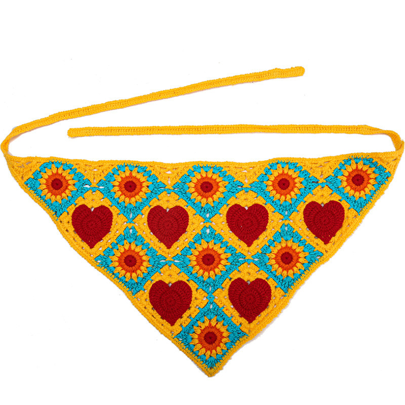 Francia cereza toallas triangulares mujeres primavera y otoño viajes padres-hijos gancho de punto flores hueco pañuelo de arte correa de pelo gorro