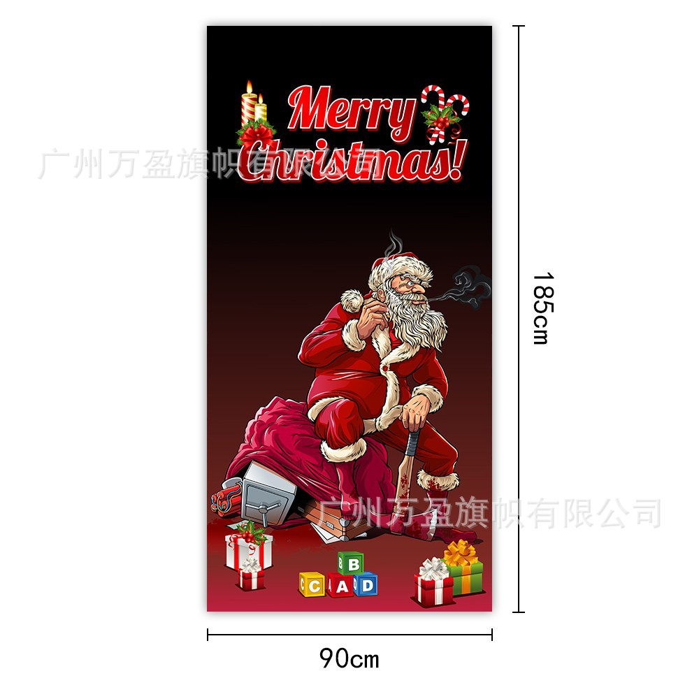 2025 nuevos productos de navidad cortina de bandera Santa Claus para ver la hoja de regalo decoración de tela colgante Bandera de bienvenida de Navidad