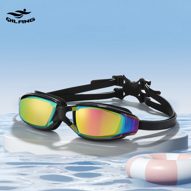 Gafas de Natación de Marco Grande para Adultos de PC y Silicona Galvanizado Antivaho Impermeable