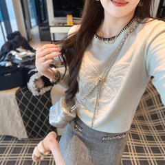 鱼兔子的兔子 慵懒风蝴蝶针织上衣女春秋新款宽松内搭毛衣打底衫