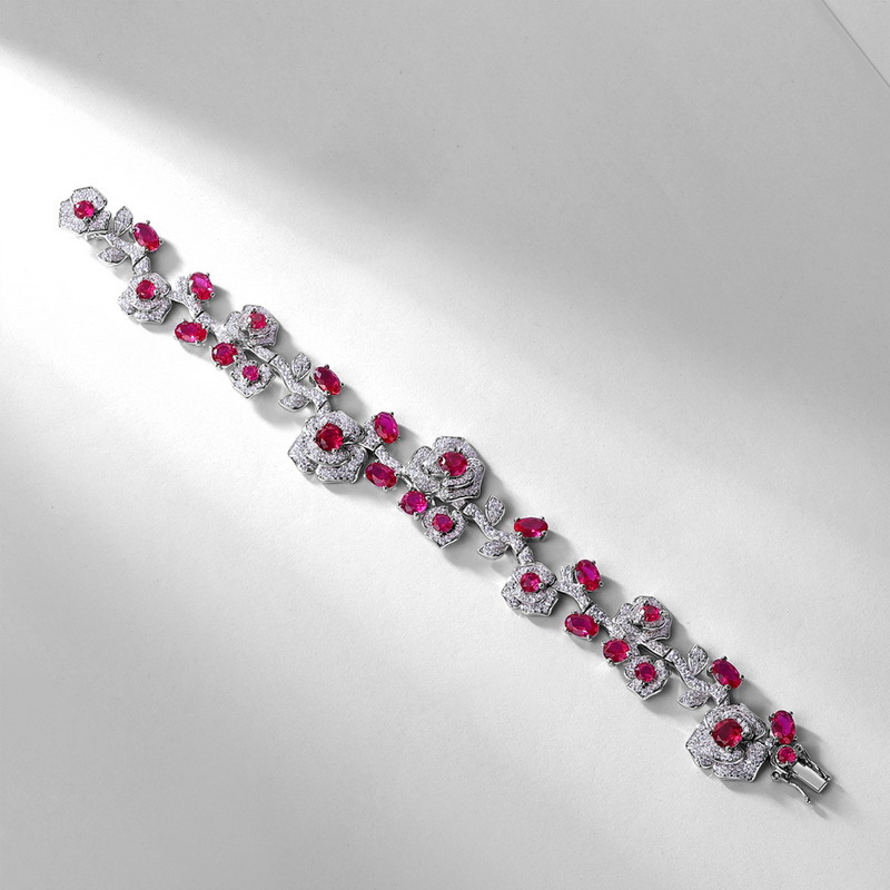Nuevo estilo transfronterizo de lujo ligero retro rojo sangre de paloma cultivo pulsera de rubí S925 plata esterlina rosa color tesoro joyería femenina