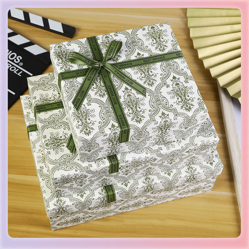 Z7GN情人节天地盖礼品盒复古绿色礼物盒生日包装盒蝴蝶结伴手礼品