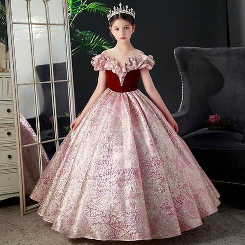 Red Children Host Dress for Girls Fashion Show Birthday Piano Performance Dress Princess Skirt Children's Dress Little Model