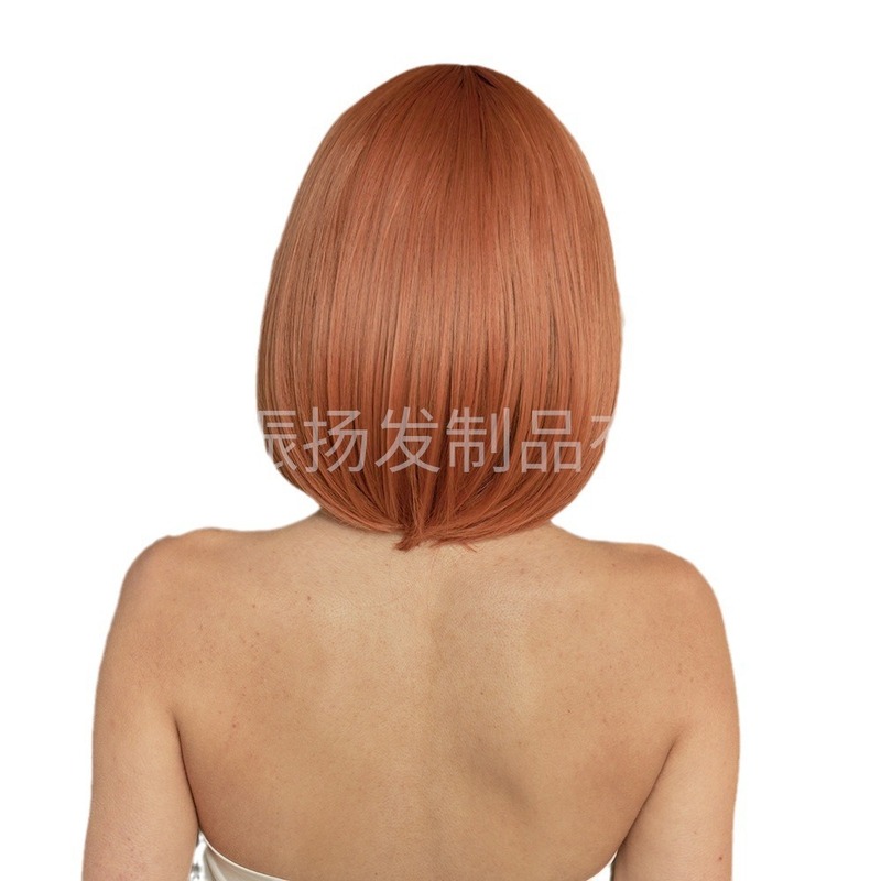 跨境欧美化纤机制女士时尚短直发减龄中分棕色波波头假发一件代发|undefined