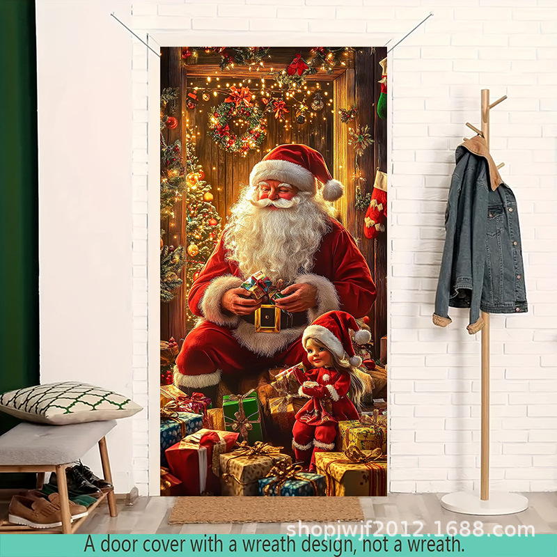TEM Amazon transfronterizo nueva decoración de la cubierta de la puerta de Navidad rojo Santa Claus regalo cubierta de la puerta ambiente festivo fiesta