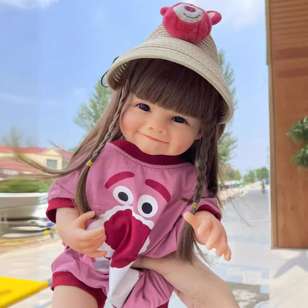NPK 55cm pegamento completo simulación muñeca hoyuelo sonrisa bebé entrega de una sola pieza image 2